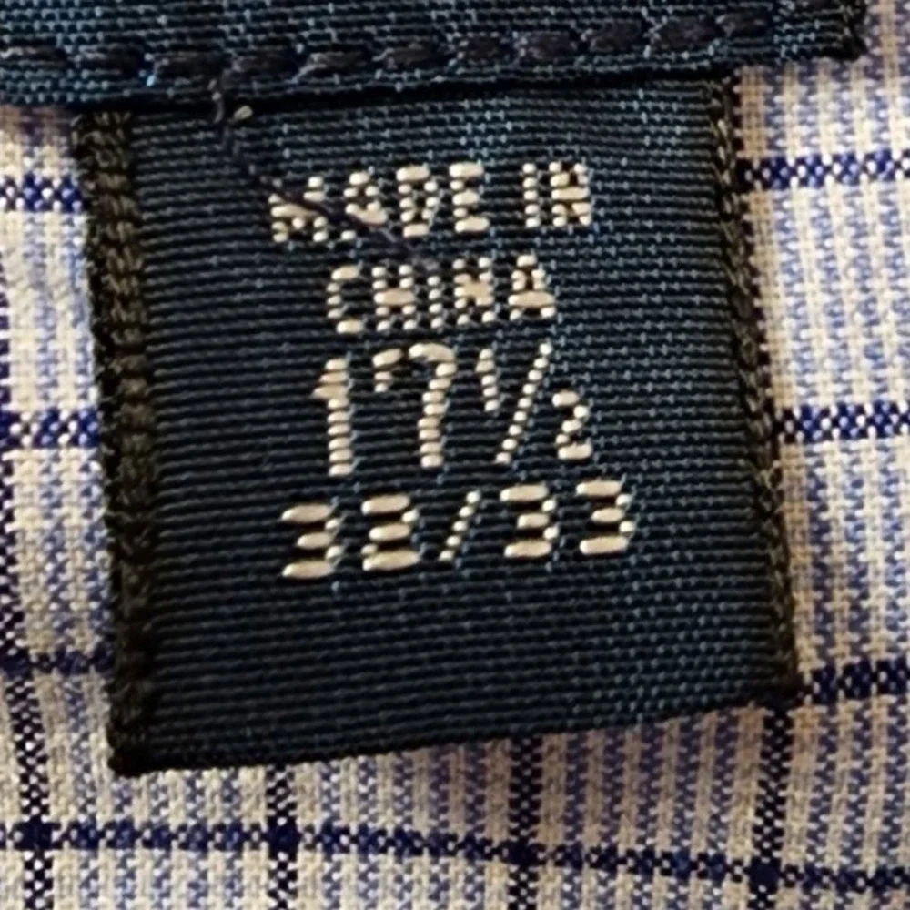 Polo Ralph Lauren Mens Dress Shirt 17.5 32/33 Blue White Check Custom Fit Cotton